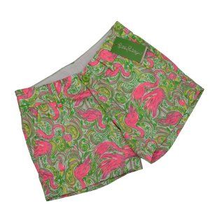 Lilly Pulitzer Callahan Shorts Womens 00 Resort White Hot Wings Flamingos